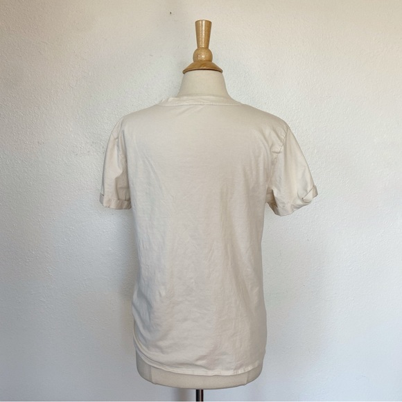 Happy Dog Happy Life Beige Knitted Short Sleeve Graphic Crewneck T-Shirt - Picture 2 of 3